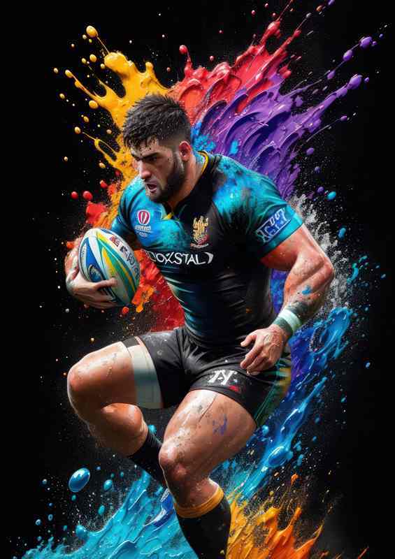 Rugby Visionary Colorful Splash Artistry | Metal Poster