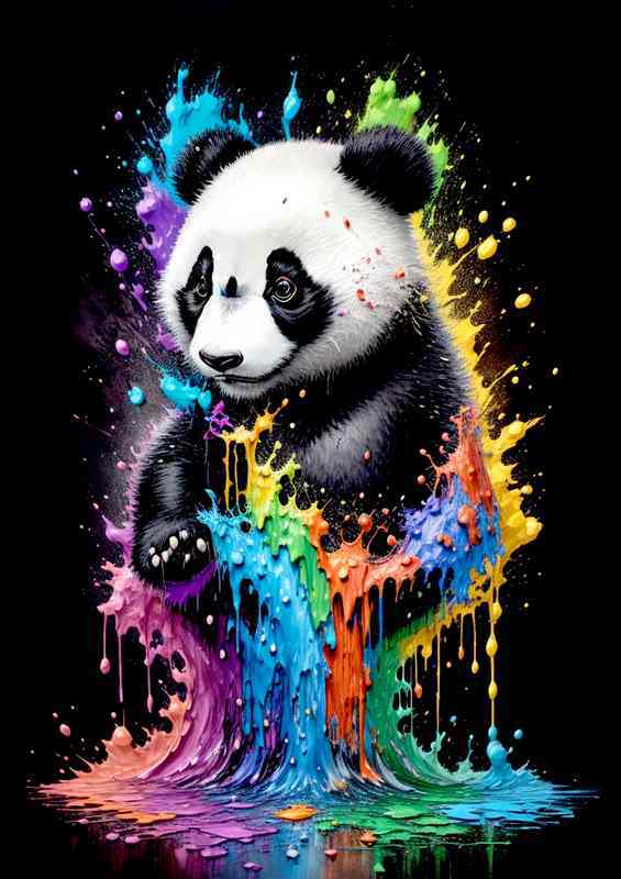 Spectacular Panda Symphony Splash Art Extravaganza | Metal Poster