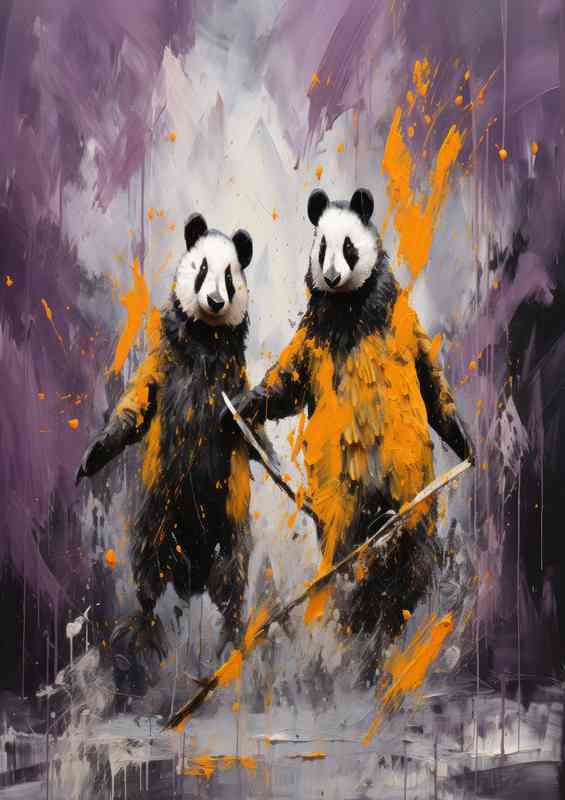 Spectacular Pandas Wisdom Unique Splash Artwork | Metal Poster