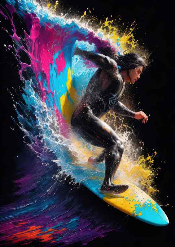 Spectacular Surfing Symphony Splash Art | Metal Poster