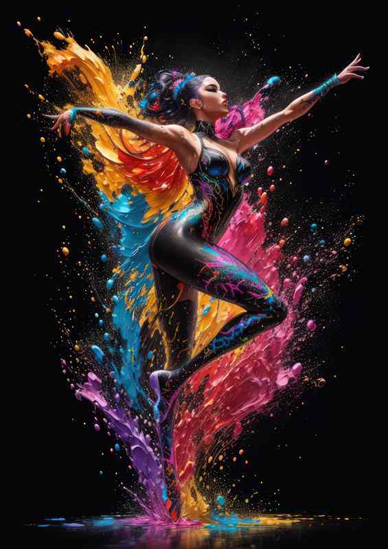 Striking Dancing Girl Splash Art Extravaganza | Metal Poster