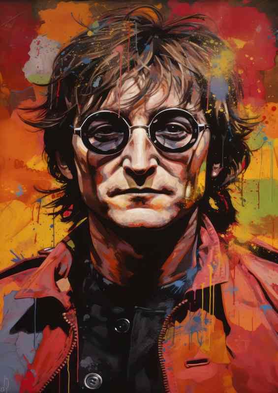 John Lennon with glasses in splash art style just cool | Metal Poster