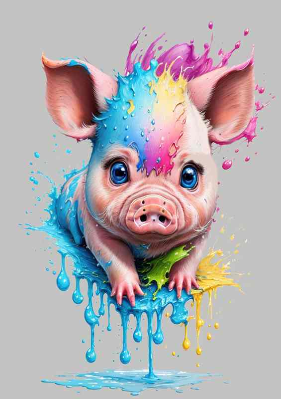 Vivid Little Snout Piggy Splash Art | Metal Poster