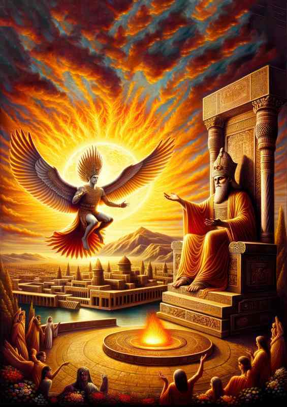 Persian god Ahura Mazda radiant and winged | Metal Poster