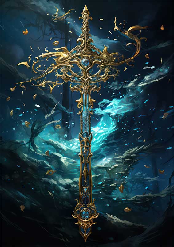 Fan art anime picture of a sword in the water | Metal Poster