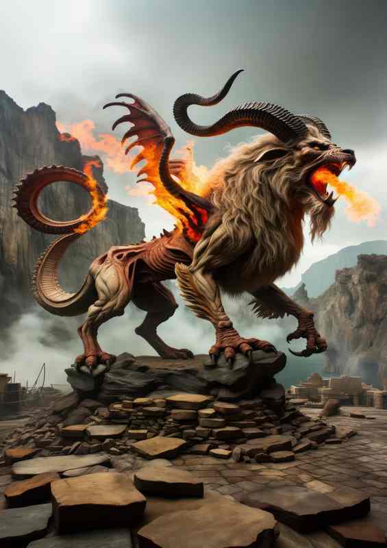 Chimera Fire Lion Metal Poster