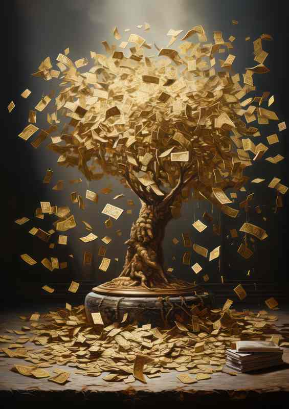 Currency Cascade Wealthy Tree | Metal Poster
