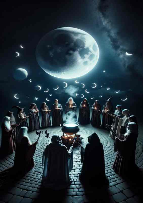 Wiccan ritual of Esbat a moonlit gathering | Metal Poster