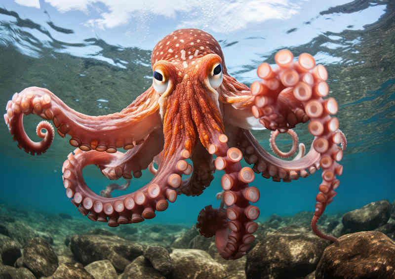 octopus swimming in the ocean sea | Metal Poster