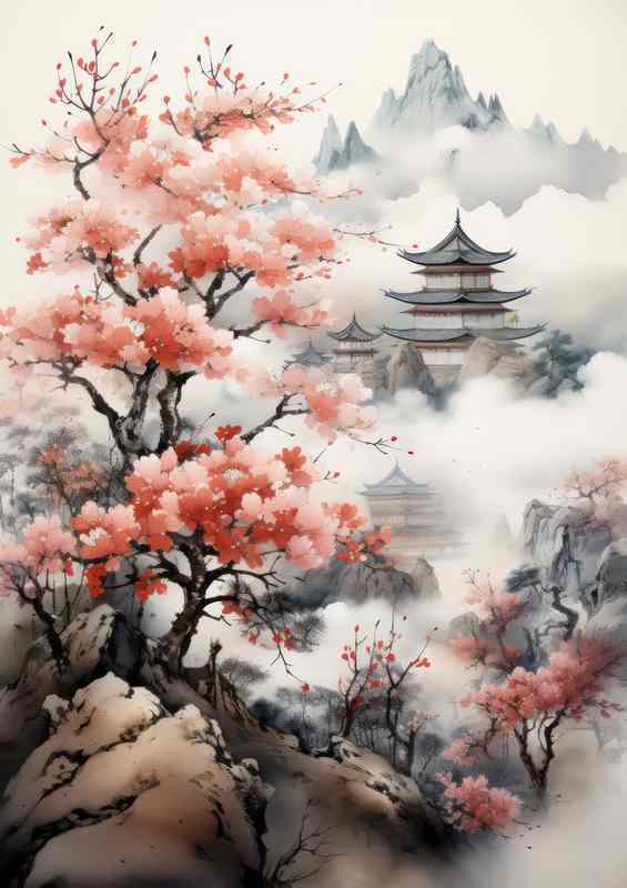 Mountain Elegance Chinese Blossom | Metal Poster