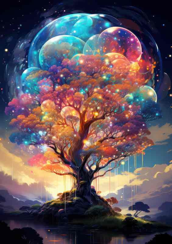 Multi Coloured Bubble Tree | Metal Poster