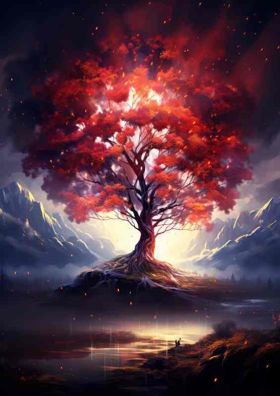 Nocturnal Serenity Tree Under Stars | Metal Poster