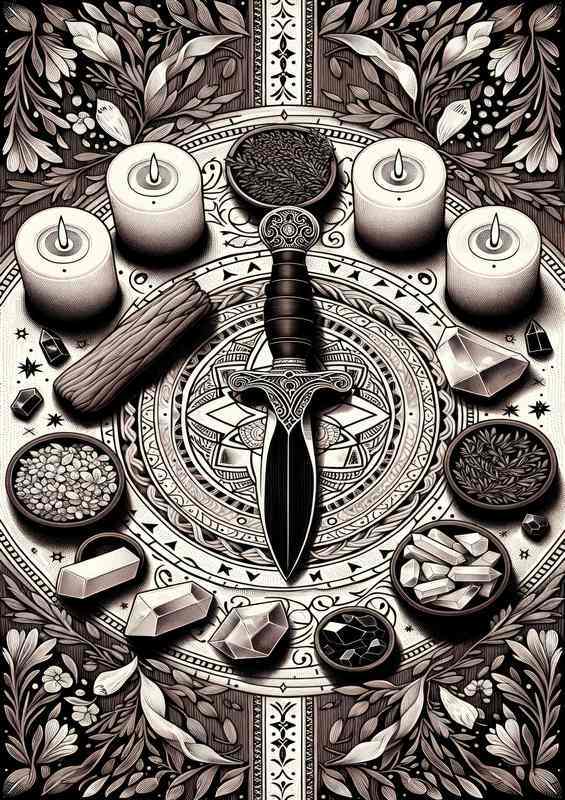 Wiccan tool Athame a ceremonial black handled knife | Metal Poster