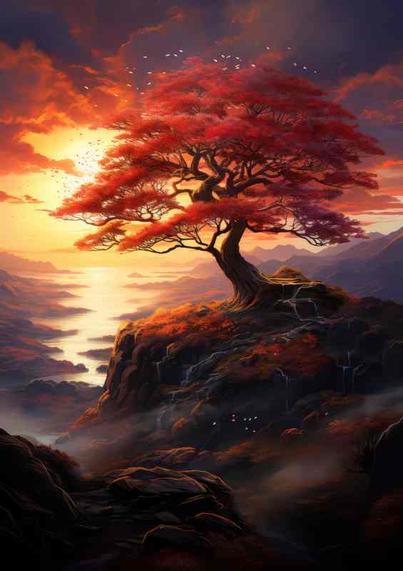Red Sunset Tree | Metal Poster