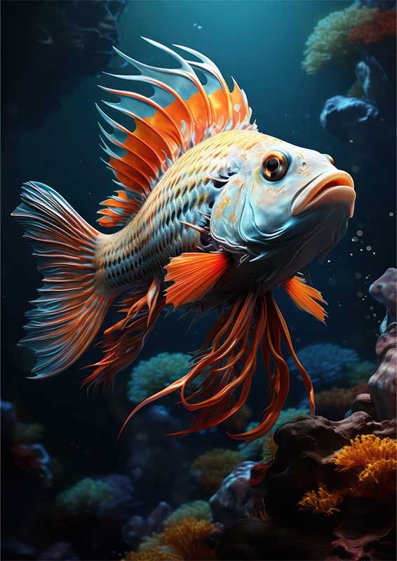 Amazing Fish With Fins Swimming In The Ocean | Metal Poster