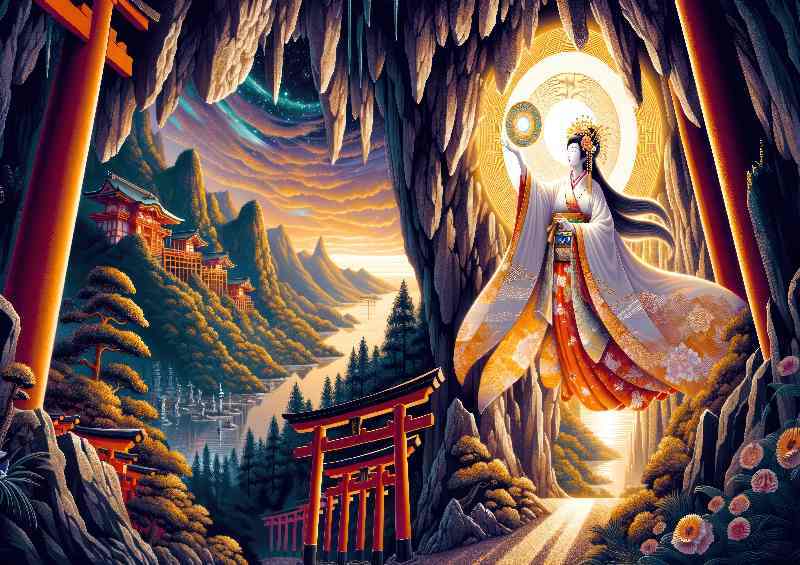Japanese goddess Amaterasu radiant and graceful | Metal Poster