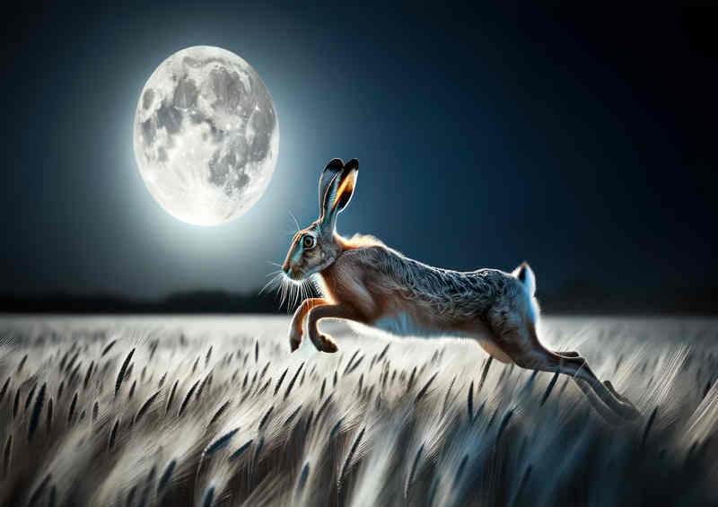 Moonlit Hare's Sprint Metal Poster