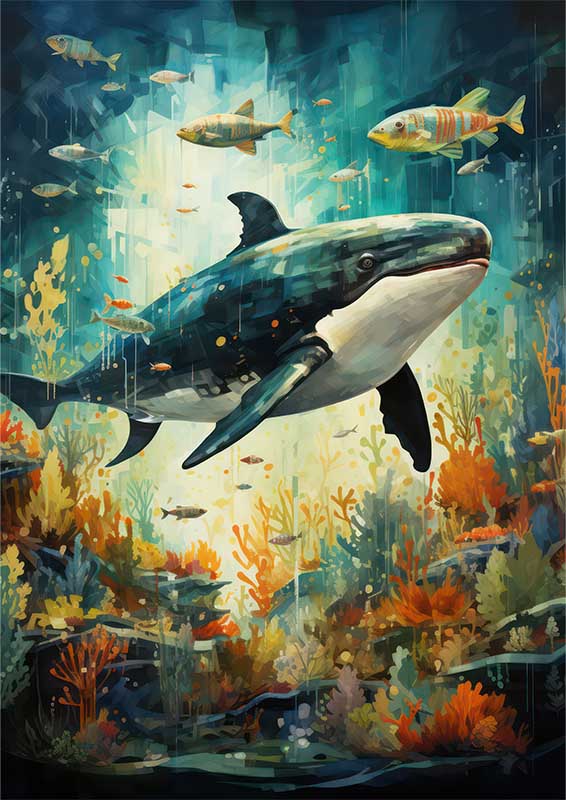 Whale Flying Over The Corel Deep In The Sea | Metal Poster