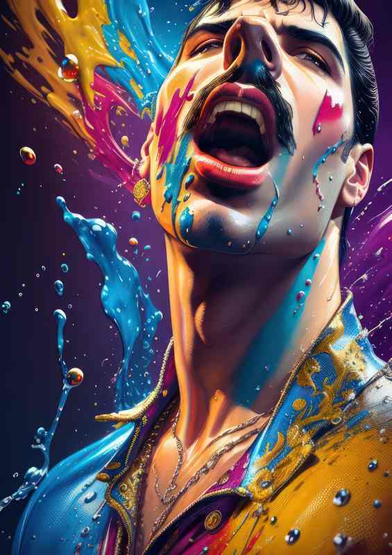 Splash art of Freddie Mercury singing | Metal Poster
