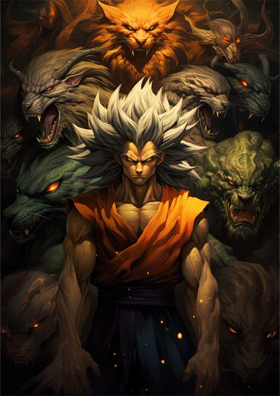 Goku image of dragon ball surrounded with beasts | Metal Poster