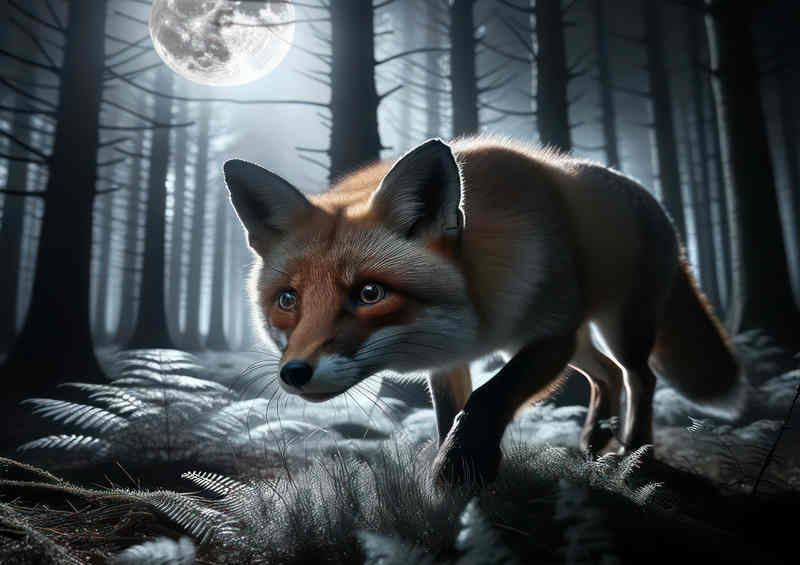 The Red Fox traverling through the forest | Metal Poster