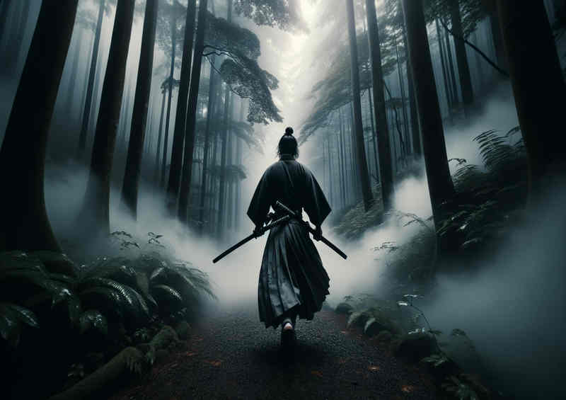 Path of Honor a samurai walking through a misty forest | Metal Poster