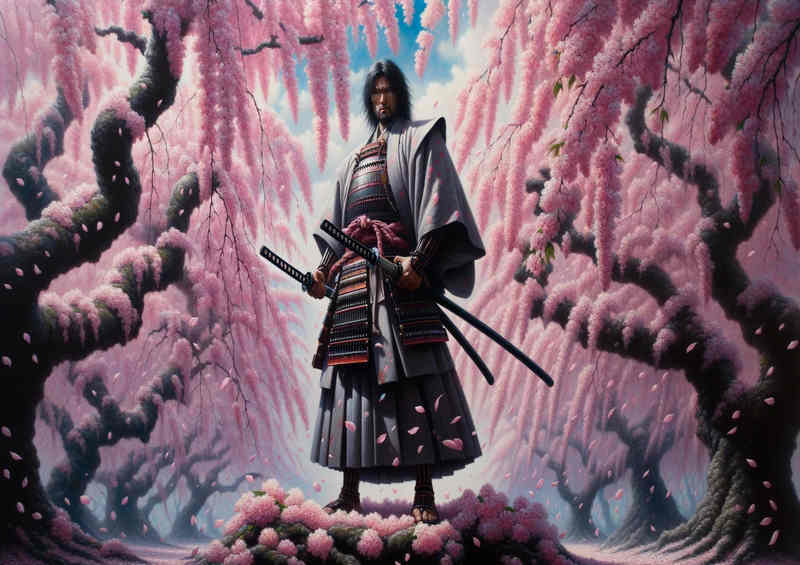 Sakura Sentinel a samurai and the cherry blossoms | Metal Poster