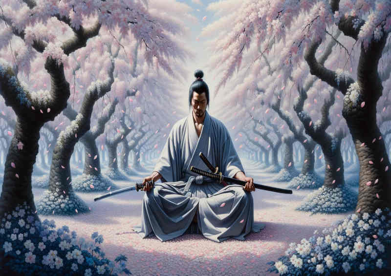 Serenity and Steel a samurai warrior sitting meditation | Metal Poster