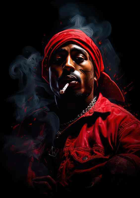 Tupac smoking in a red bandana | Metal Poster