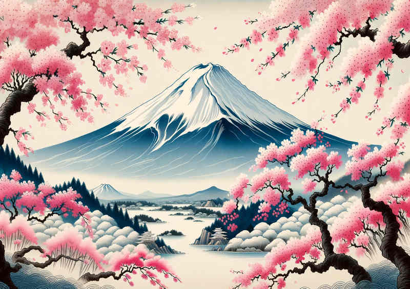 Floral Frame showcasing majestic Mount Fuji | Metal Poster