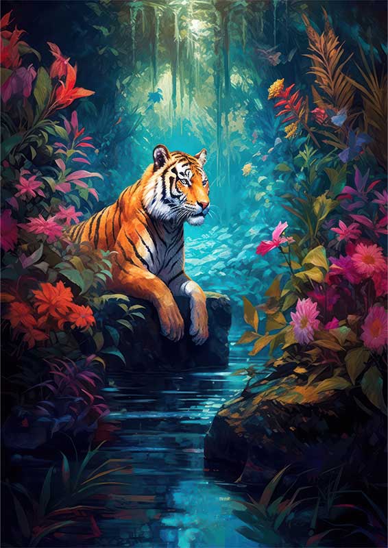 Auroras Adventure Tiger By The Lake | Metal Poster