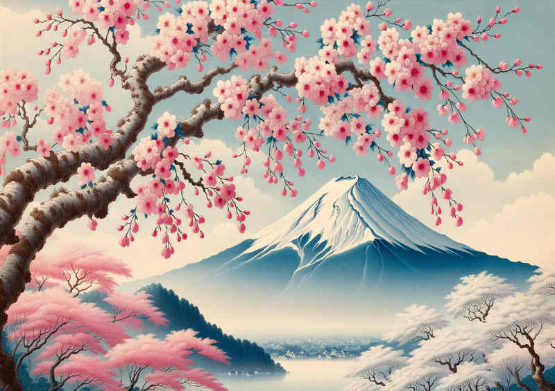 Fuji and Florals the ethereal beauty of Mount Fuji | Metal Poster