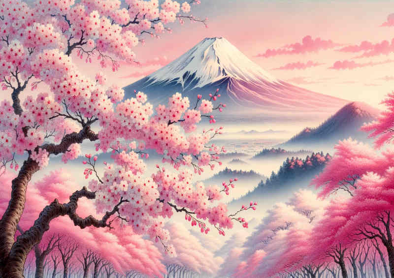 Sakura Splendor Mount Fuji standing tall | Metal Poster