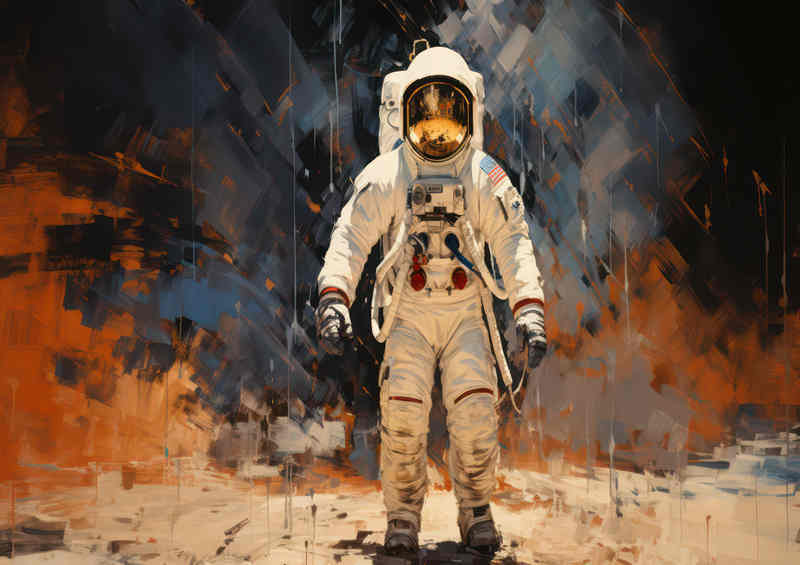 Astronaut standing in space painted style | Metal Poster