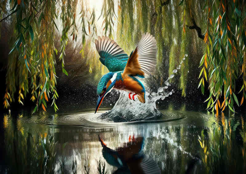 Kingfishers River Dive Metal Poster