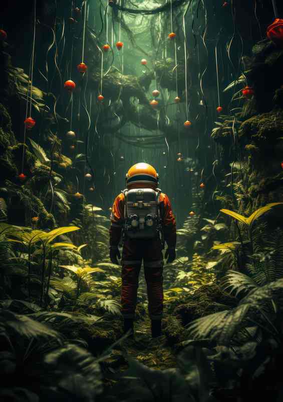 Astronauts Journey to the leaves in the space jungle | Metal Poster