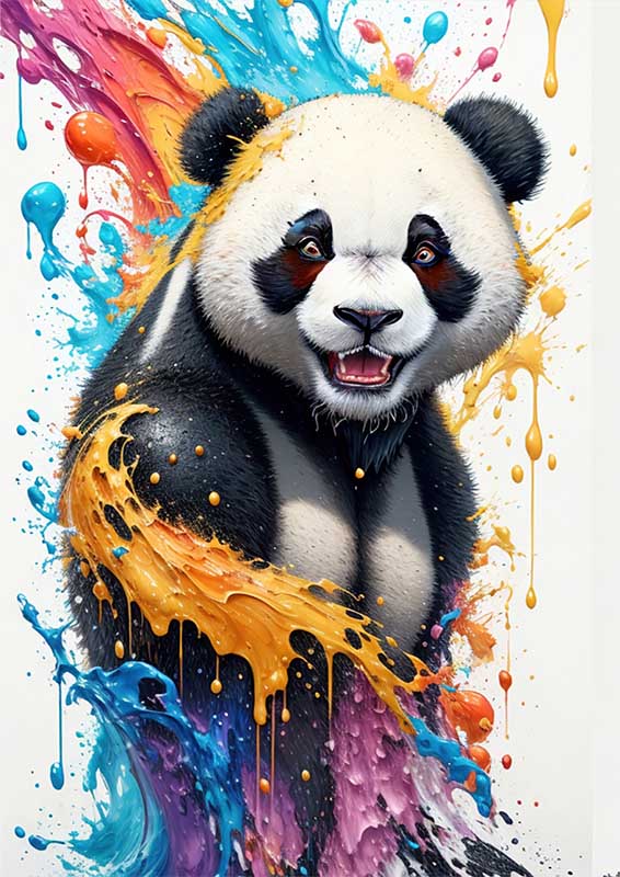Colourful Bamboo Ballet Panda Splashed In Art | Metal Poster