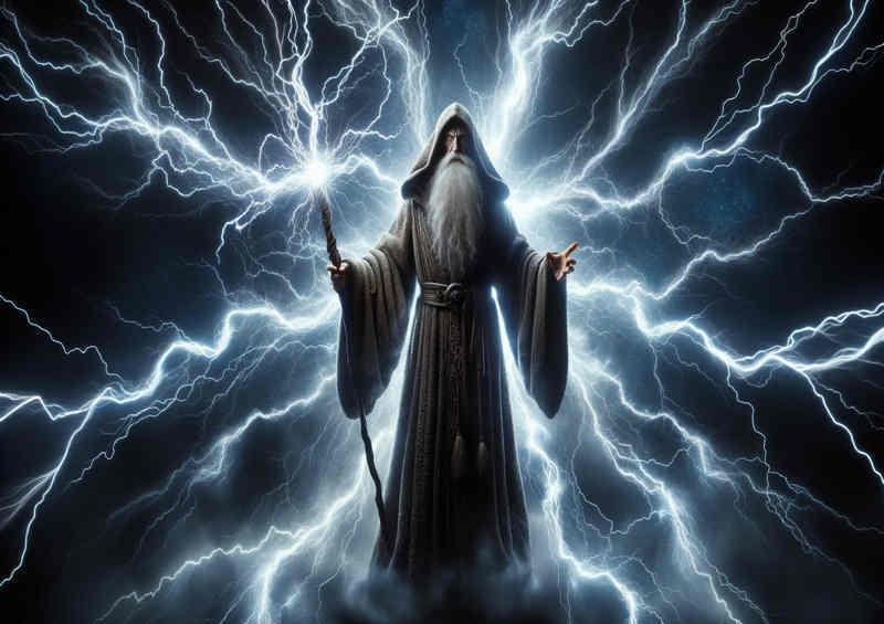 Sorcerers Storm depicting a wizard in ancient robes | Metal Poster