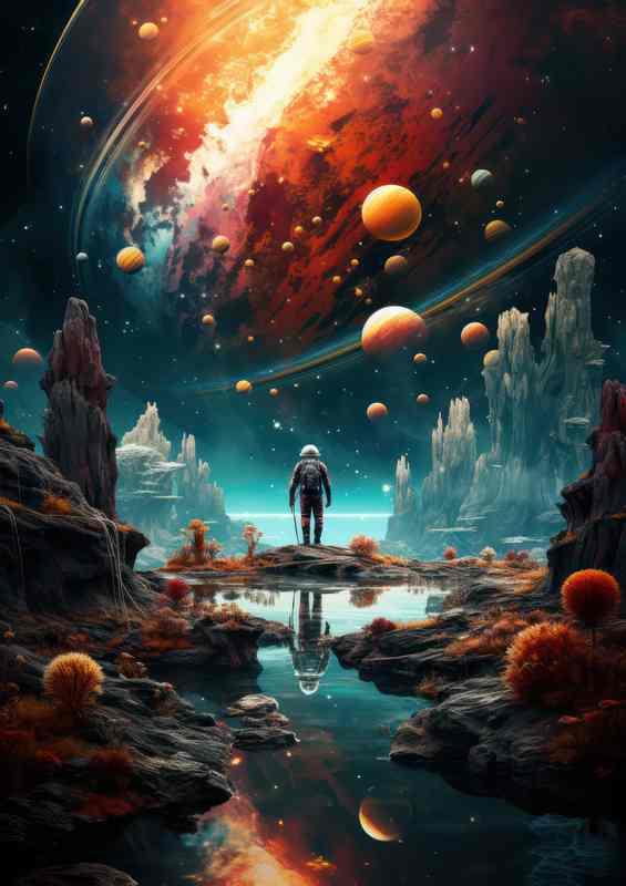 Cosmic Explorer Mans Journey to New Realms | Metal Poster