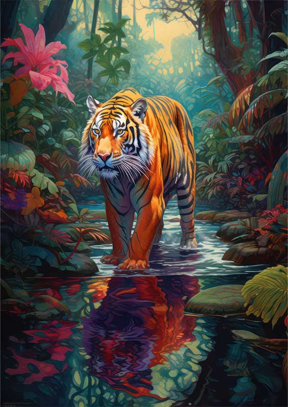 Cosmic Catwalk Tiger With A Magestic Reflection | Metal Poster