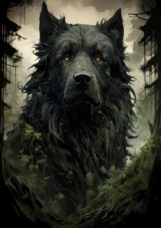 Black mandog in the dark forest | Metal Poster