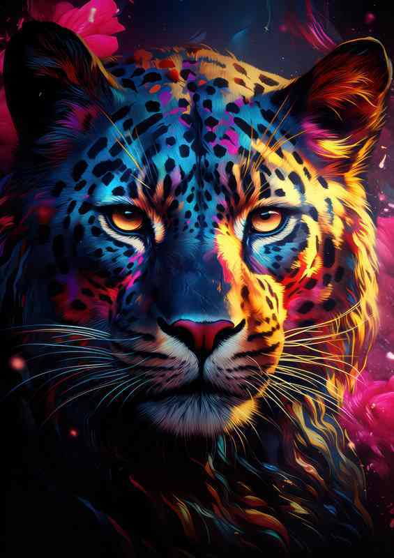 Colourful Leopard with bright eyes | Metal Poster