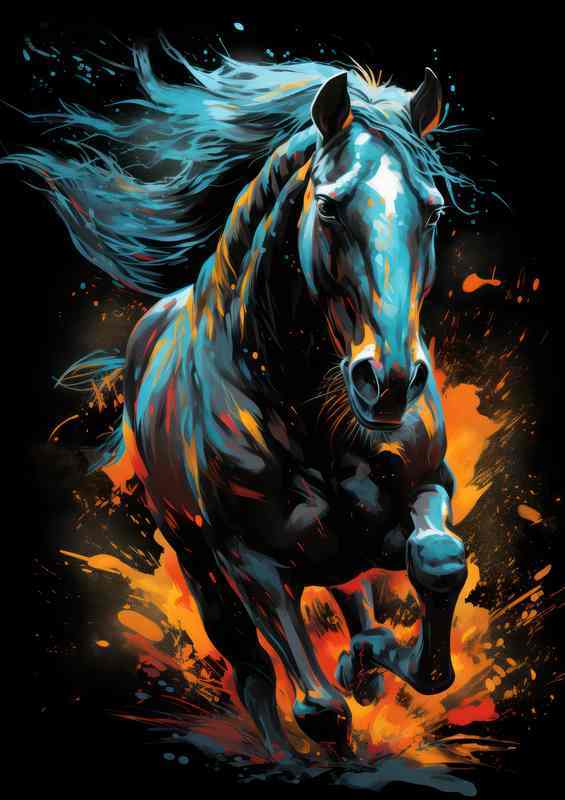 Colourful horse running splash of colour | Metal Poster