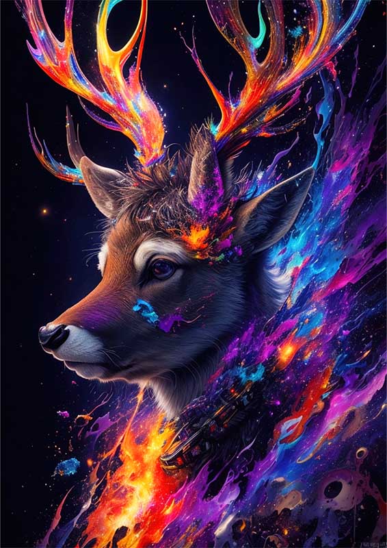 Dainty Deer Wondering Through The Gaxaxy | Metal Poster