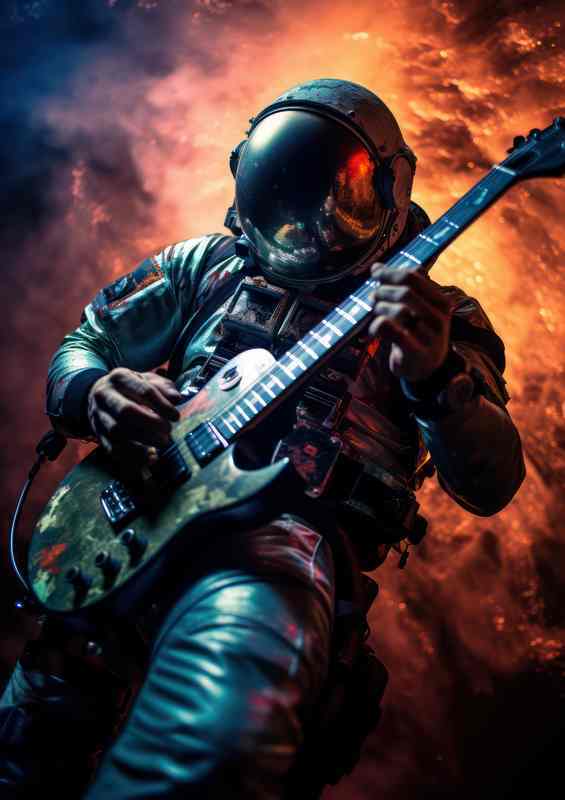 Galaxy Pioneer Astro Cosmo With Guitar | Metal Poster