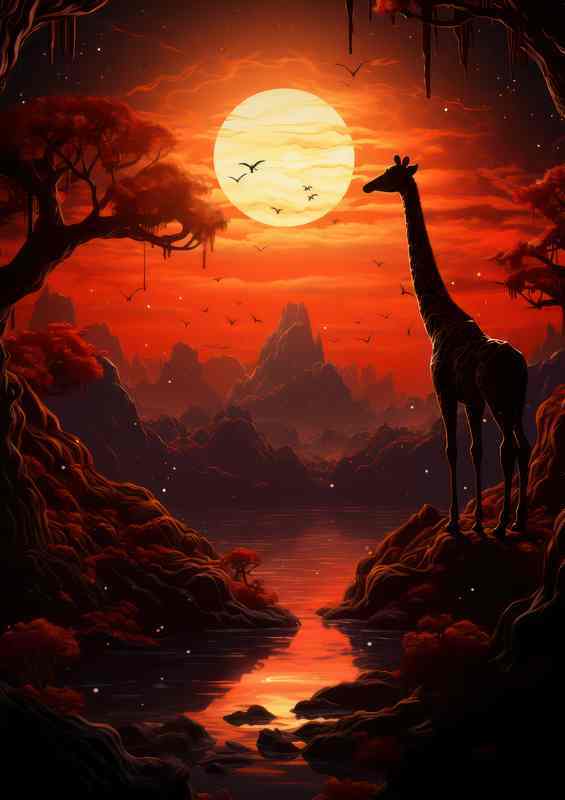 Giraffe at Sunset | Metal Poster