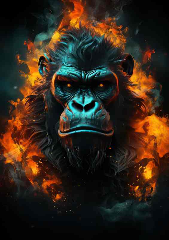 Gorilla art form with fire in the background | Metal Poster