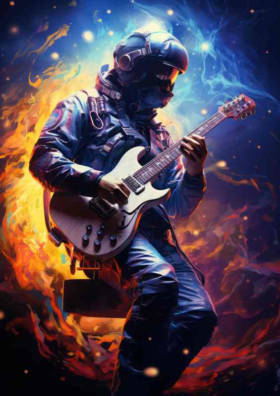 Cosmic Exploration Guitar Metal Poster