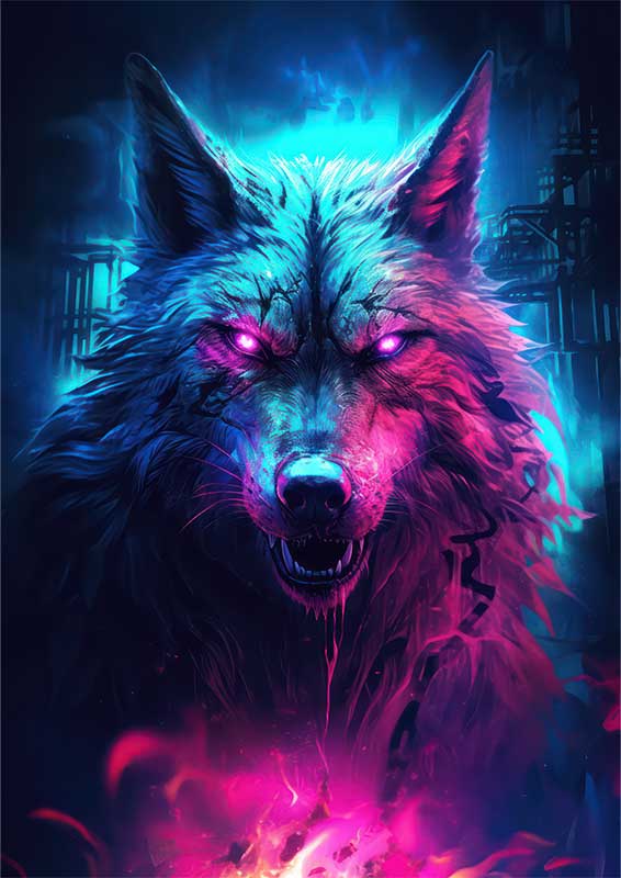 Galactic Growl glowing wolf | Metal Poster
