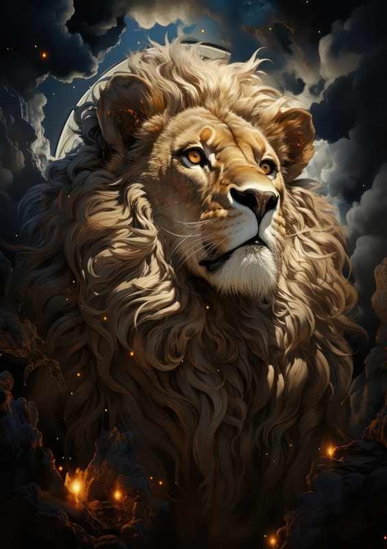 Lion Looking into the bright sky | Metal Poster